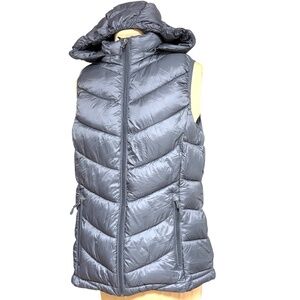 vest CHARTER CLUB puff S/M hood zip front 4 pockets steel gray classic gorpcore